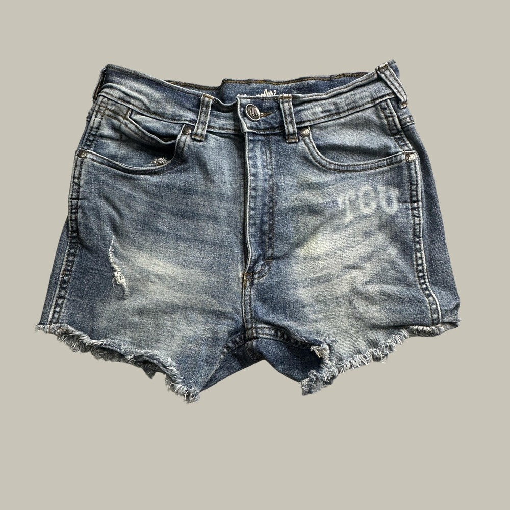 TCU Denim Shorts Womens 3 Blue NCAA Football Graphic Wrangler Cutoff Distressed